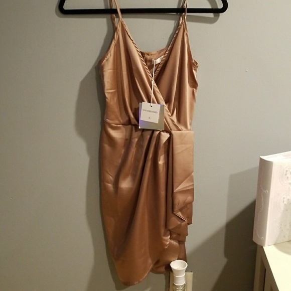 bronze wrap dress