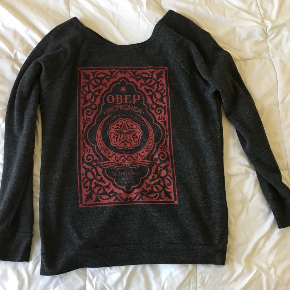 Black Obey Propaganda long sleeve with red logo