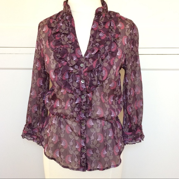 Halogen Tops - HALOGEN Ruffle Burgundy Blouse Small