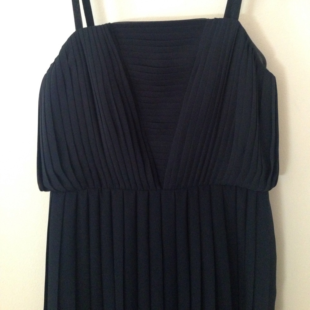 Navy blue pleated chiffon dress