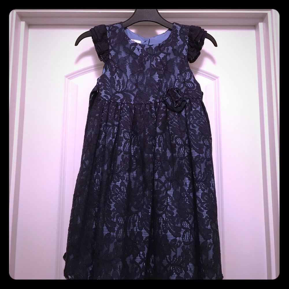 Girls 6x Navy blue lace overlay on light blue dres