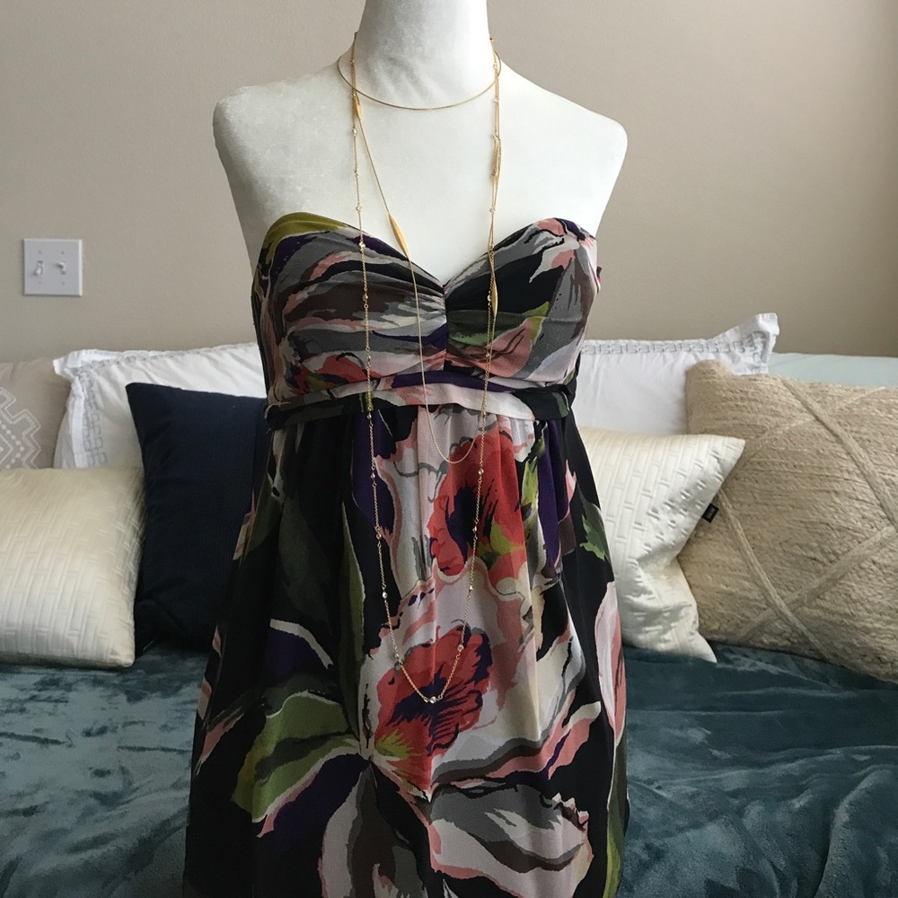 Silk floral print strapless top