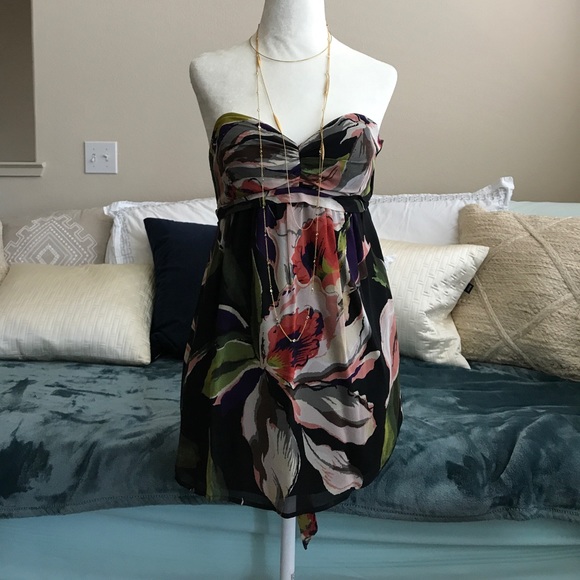 Silk floral print strapless top - Picture 3 of 6