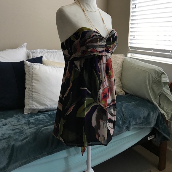 Silk floral print strapless top - Picture 4 of 6