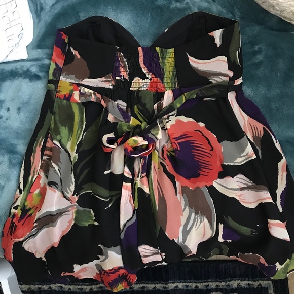 Silk floral print strapless top - Picture 2 of 6