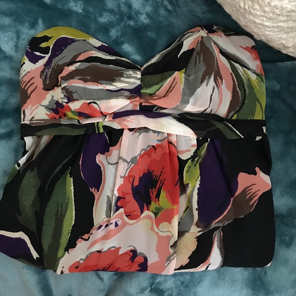 Silk floral print strapless top - Picture 6 of 6