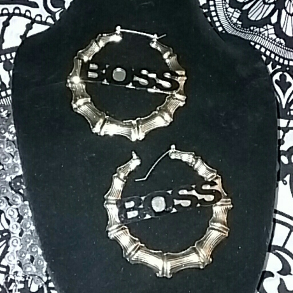 Gold tone fashion Boss bamboo style earrings