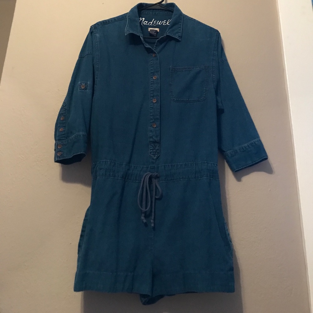 Denim Madewell Romper 3/4 sleeves 2inch inseam.