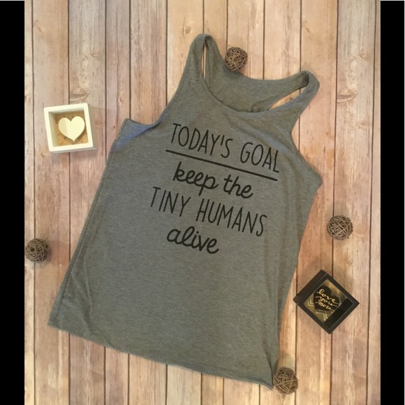 💚LAST 1 Today's Goal-Keep the Tiny Humans Alive Tank Gray - Picture 5 of 6