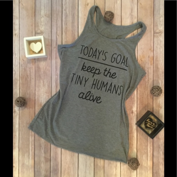 💚LAST 1 Today's Goal-Keep the Tiny Humans Alive Tank Gray - Picture 6 of 6