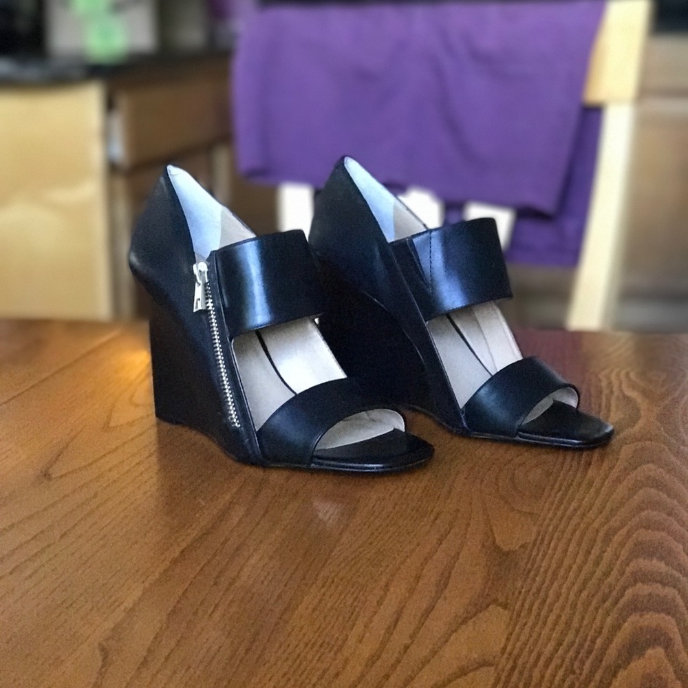 Black Wedge Heel with Zipper Detail