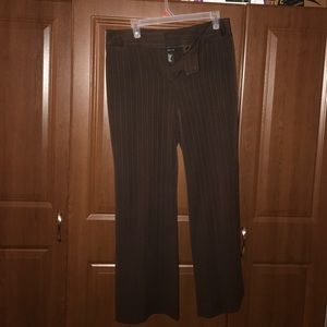 Brown pin striped professional slacks.