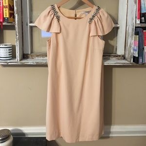 Flutter Sleeve Shift Dress with Jewel Detail