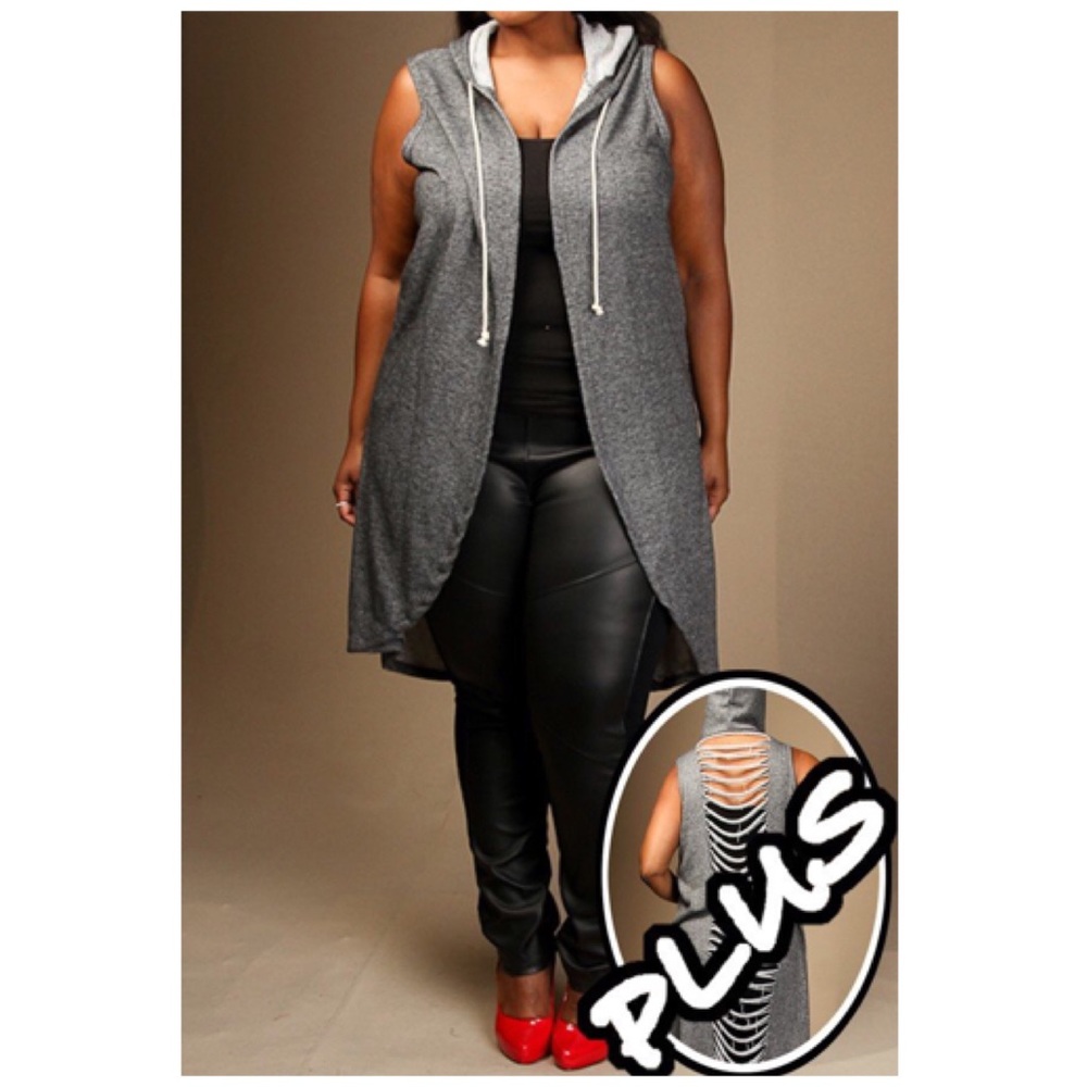 💎Plus distressed Sweatshirt Vest with Hoodies