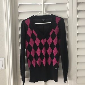Guess black and pink argyle sweater