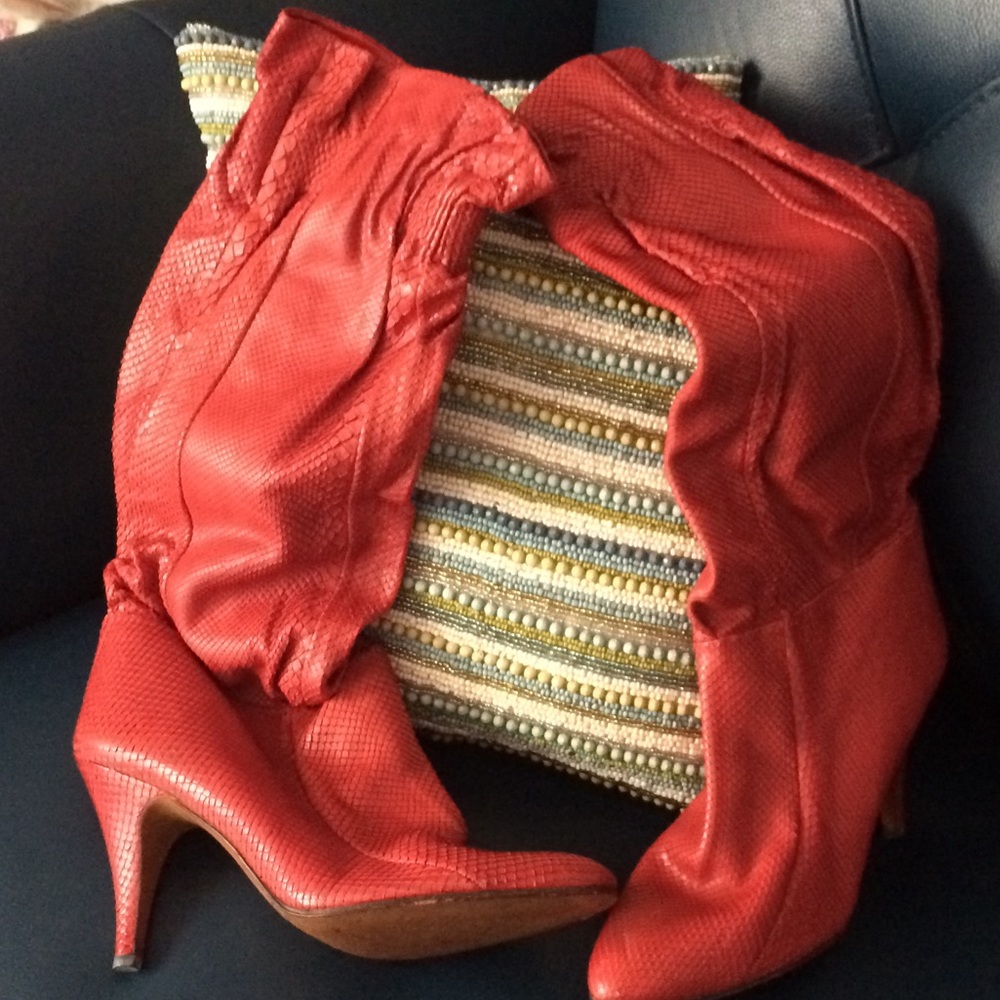 Red snake skin 3 inch heels by Saffron
