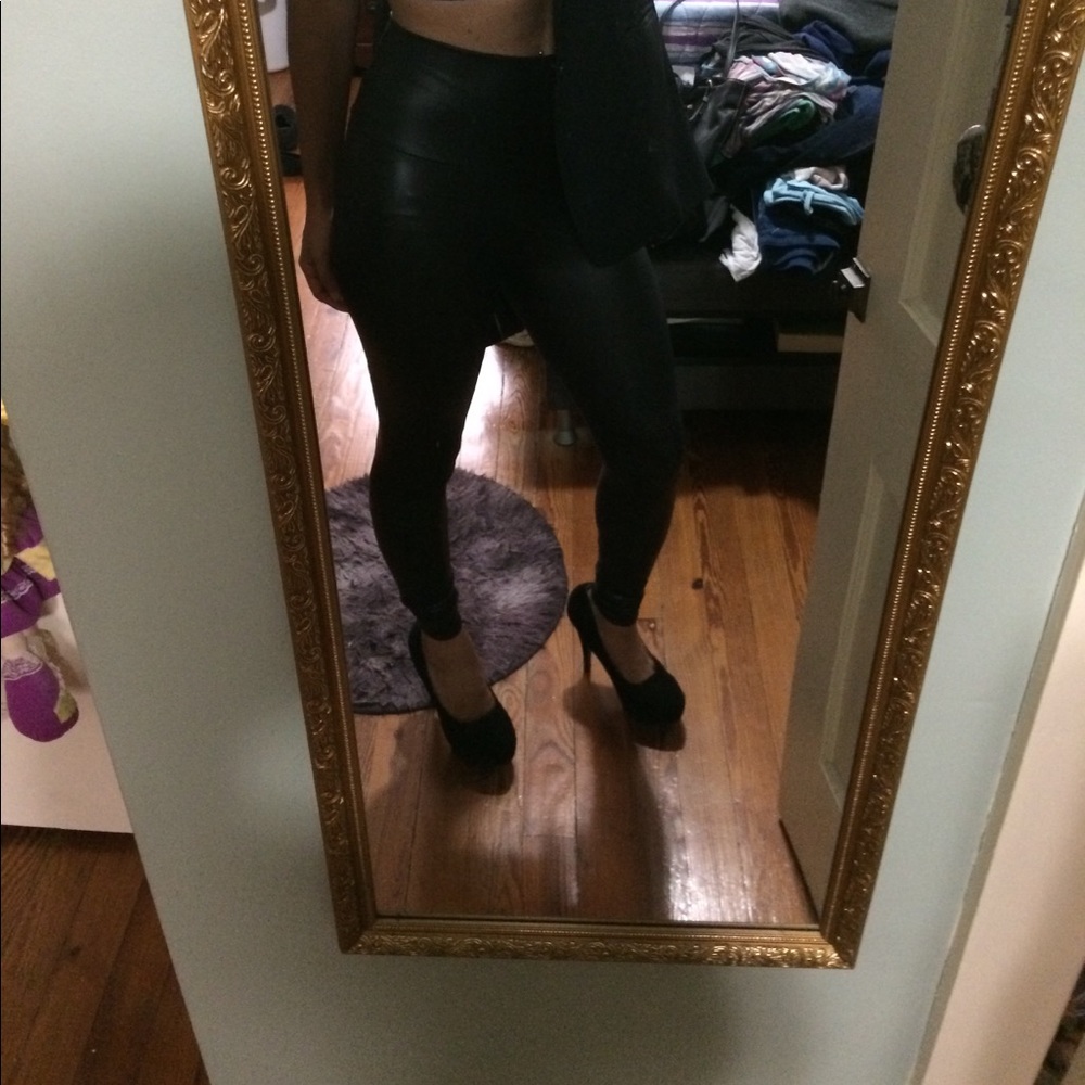 High waisted leather leggings
