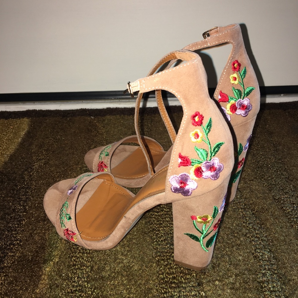 Floral Nude Strap Sandal Heels