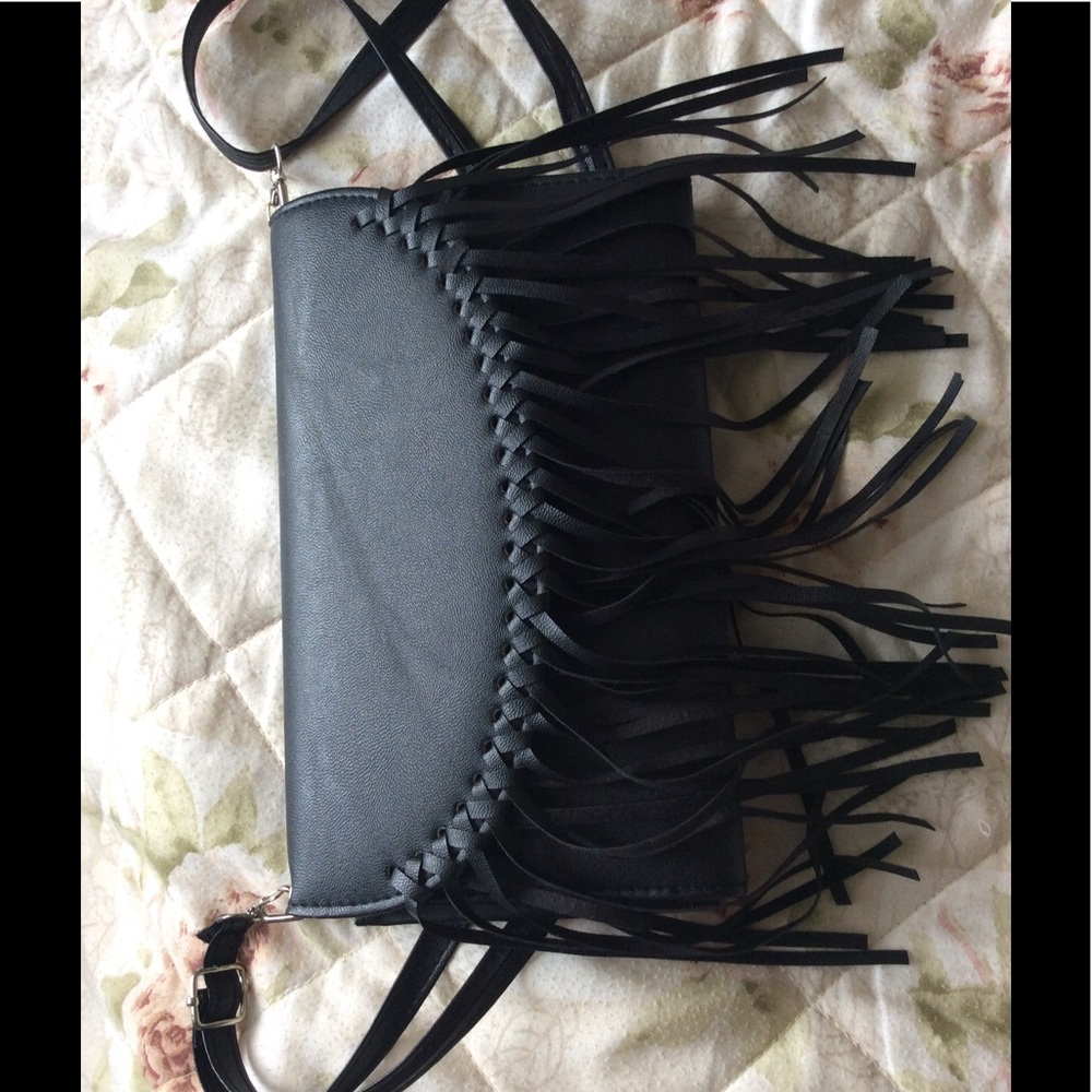Black leather tussle bag
