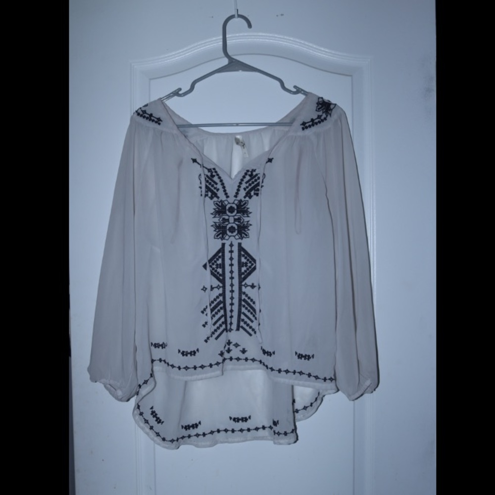 **Forever 21** White with Blue Lace Detail Blouse