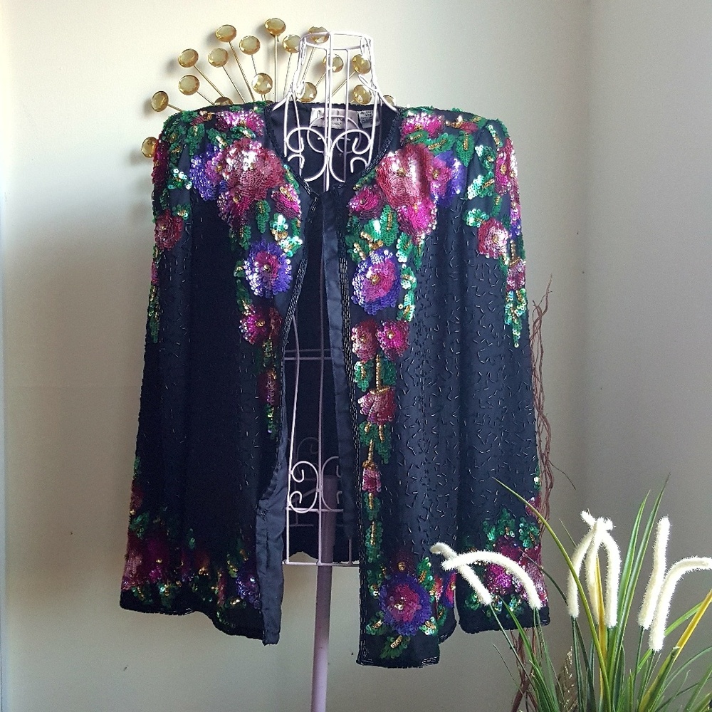 Vintage 80s Sequin Multi-color Colorful Top Jacket