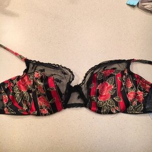 Valentino black and red flowered bra