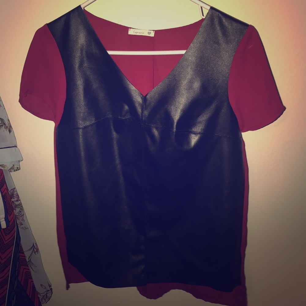 Leather and chiffon top