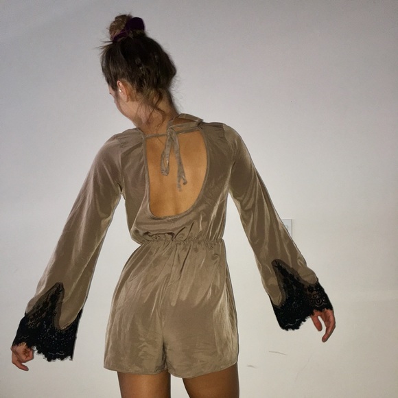 Solemio Pants - Long Sleeve Lace Open Back Romper Fun & Flirty S/M