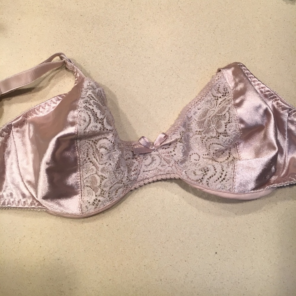 Metallic pink bra with lace