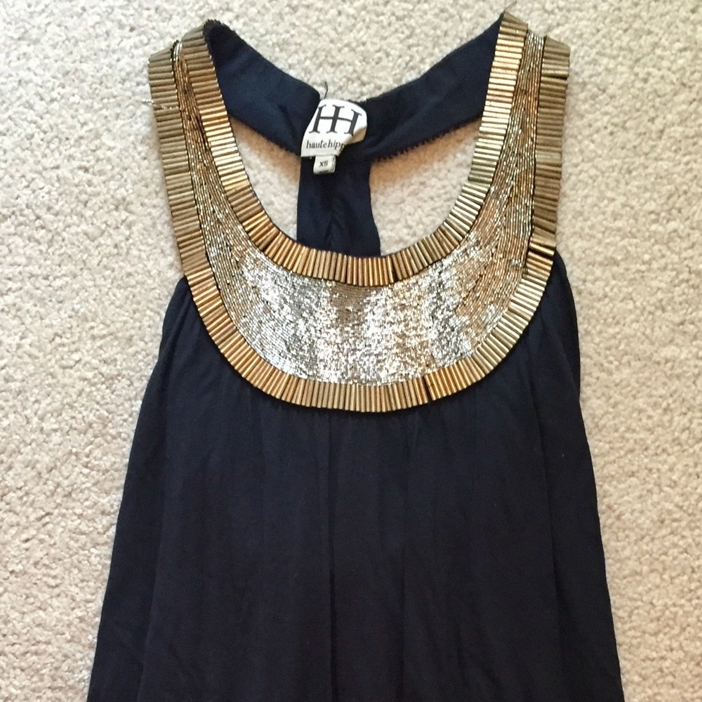 Gold-beaded Black Party Top