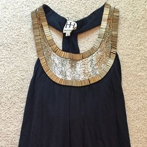 Gold-beaded Black Party Top