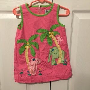 Lilly Pulitzer pink jungle dress.