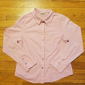 Pink long-sleeved, button down shirt