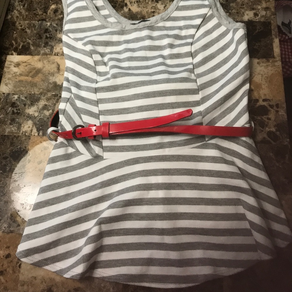 Cute peplum top with red belt !!