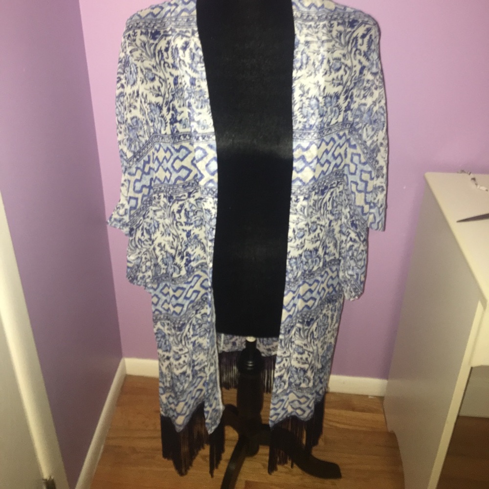 Blue and white cardigan