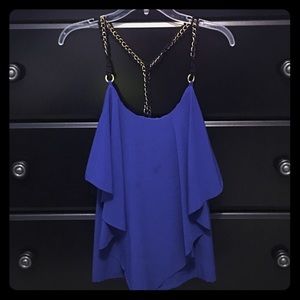 Royal blue tank with black and gold chain