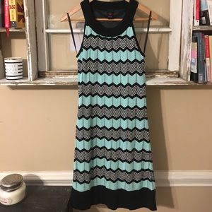 Black and Aqua Chevron Crochet Shift Dress