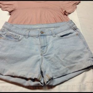 Light blue denim boyfriend shorts