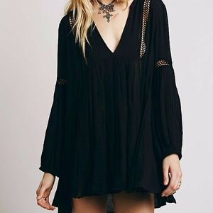 Free People Babydoll Lace Inset Tunic in Black
