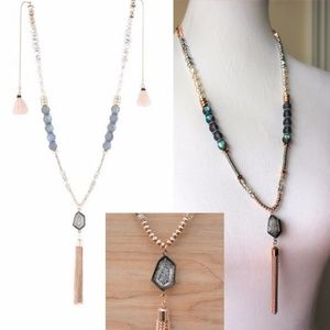 Gold-plated Glass Bead Tassel Necklace- BOGO