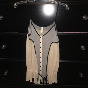 Silky feeling tank with tuxedo look buttons & tie