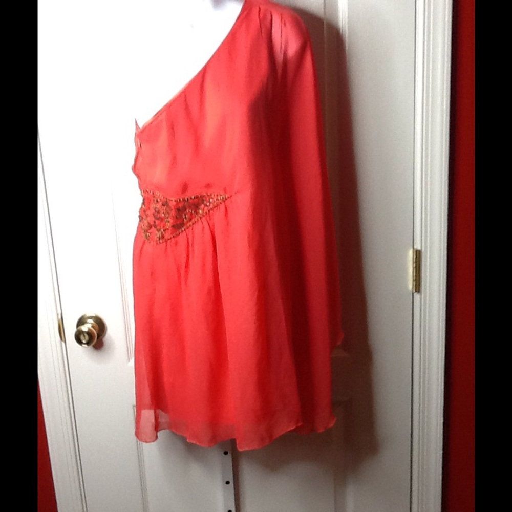 Free people one sleeve flows beaded detail dress