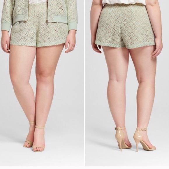 Victoria Beckham for Target Pants - Victoria Beckham Mint Green Lace Overlay Shorts 16