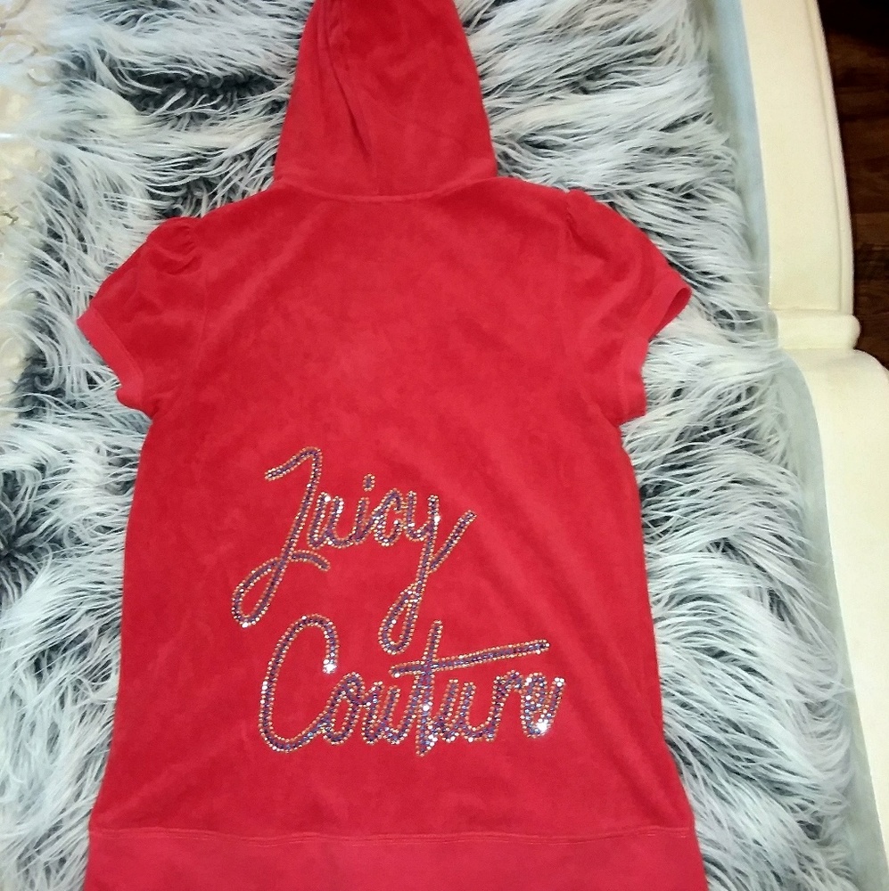 Juicy short sleeve terry cloth hoodie, xl, red