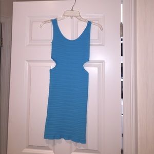 skin tight bright blue side cut out dress