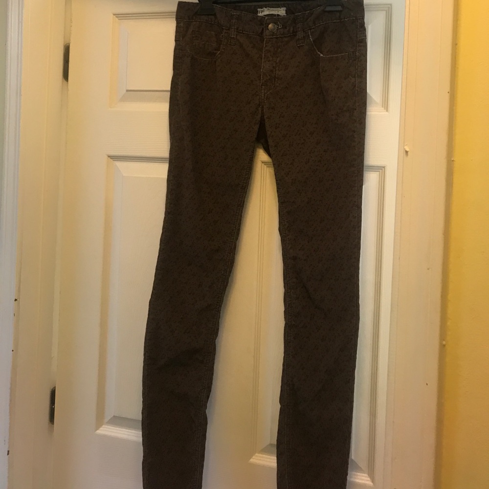 Free People brown floral corduroy pants size W 28