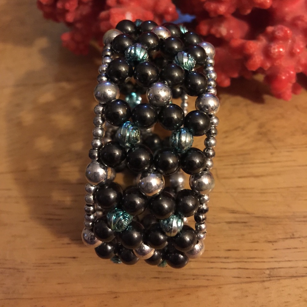 Hematite beads silver bracelet