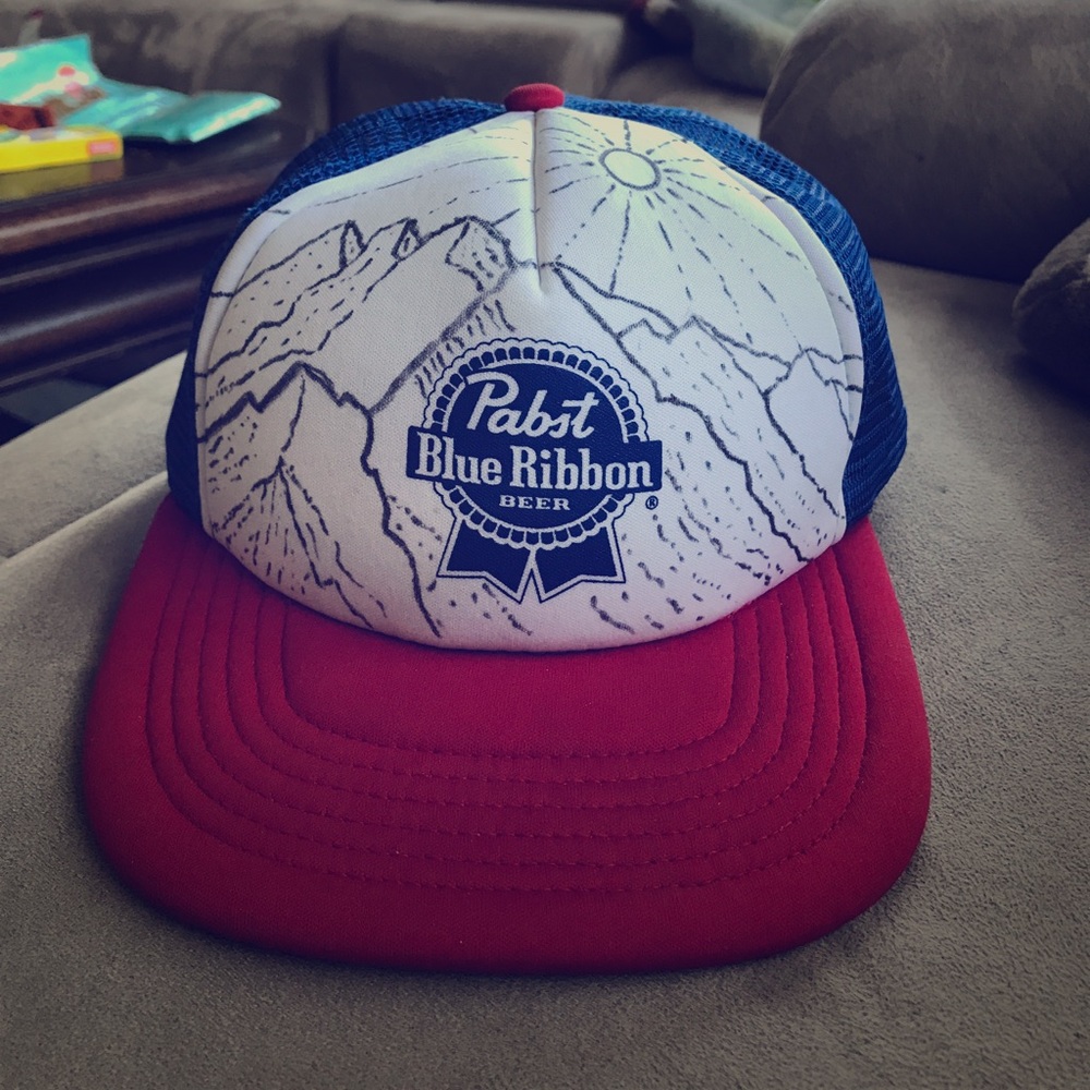 Pabst Blue Ribbon trucker hat.