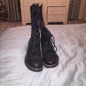 black leather combat boots