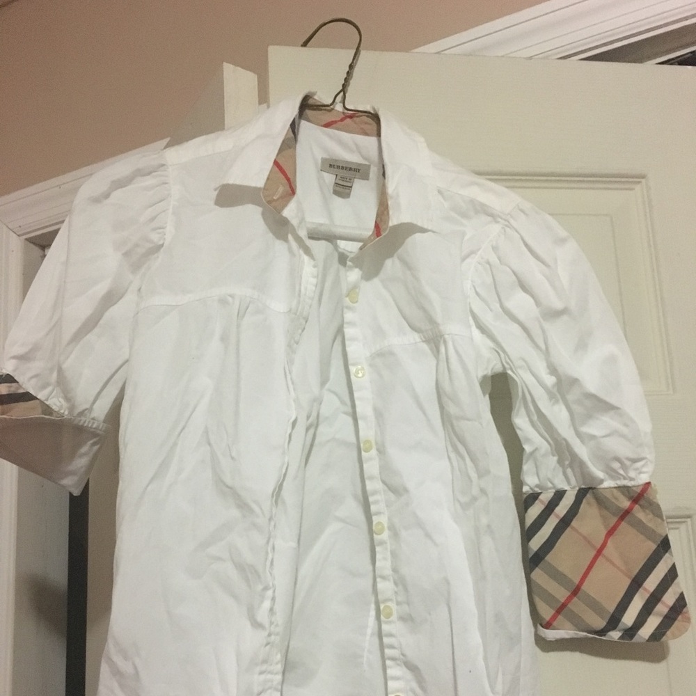 Girls Burberry button down cuffed shirt